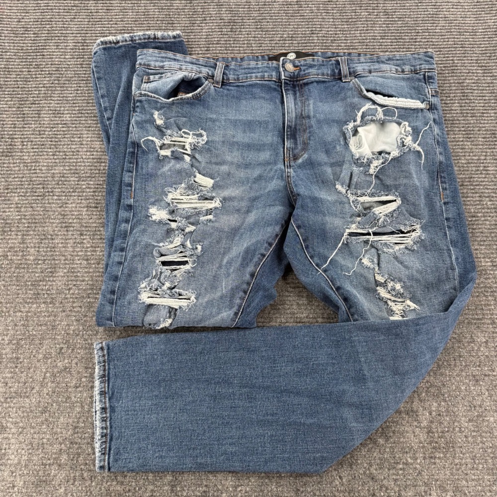 Jordan Craig Sean Fit Mens Jeans 42x32 Blue Distressed Ripped Denim Streetwear